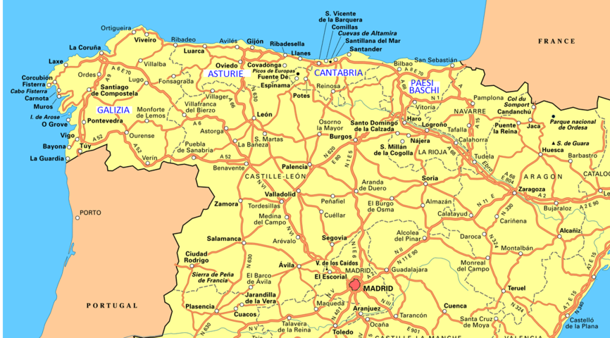 Spagna del nord in moto mappa regioni
